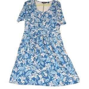 Lands' End Size‎ Small Blue Floral Print Soft Knit Dress Pockets Fit & Flare S